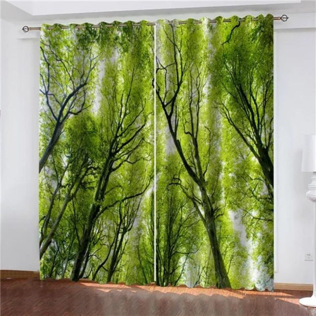 Verdunkelungsvorhang von A Family Of Home Textiles mit 3D-Wald-Design in Grün, Breite: 132 cm, Höhe: 164 cm - Bild 1