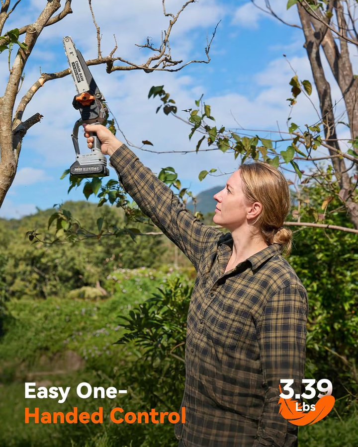 TaskStar 8 Zoll Mini Elektrische Kettensäge mit Automatischer Ölzufuhr, Akkubetriebene Kabellose Handgeführte Baumsäge für Garten und Holzschnitt - Bild 7
