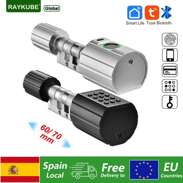 RAYKUBE L12 Tuya BLE Digitales Türschloss mit Fingerabdruck, Passwort und Schlüssel in Schwarz oder Silber, Zylinderlänge einstellbar: 60 mm oder 70 mm - Bild 1