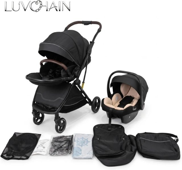 LUVCHAIN 2-in-1 Reise-Kinderwagen und Sicherheitssitz für Kleinkinder, faltbar, Schwarz - Bild 1