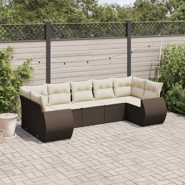 vidaXL 7-tlg. Garten-Sofagarnitur aus Polyrattan in Braun mit UV-beständigen Kissen und pulverbeschichtetem Stahlgestell - Bild 2