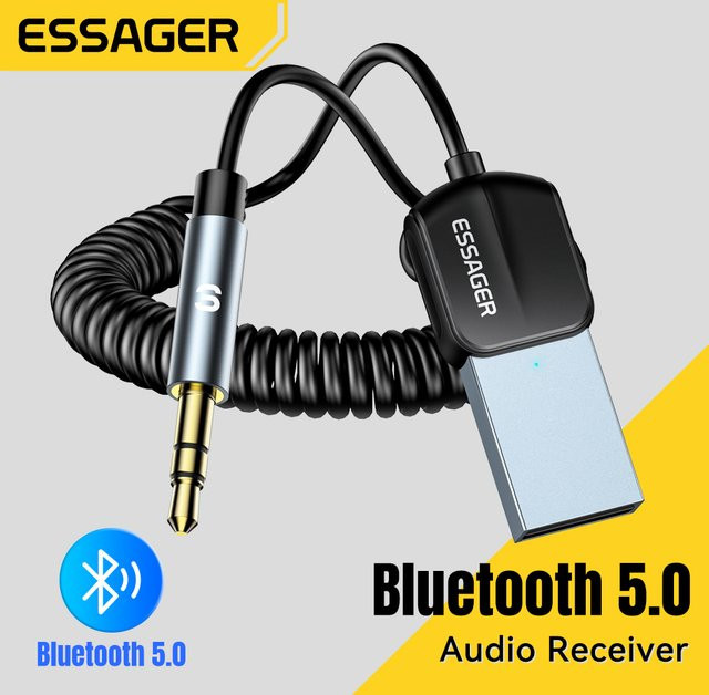 Essager Bluetooth 5.0 Receiver Adapter mit 3,5 mm Klinke und USB, Schwarz - Bild 1