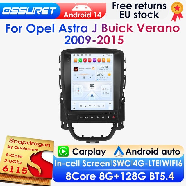 OSSURET Android 14 Autoradio mit 9,7 Zoll Vertikalbildschirm für Opel Astra J und Buick Verano 2009 - 2015, Multimedia-GPS-Player mit Wireless Carplay, Android Auto, 4G, Bluetooth und 360-Grad-Kamera, Schwarz - Bild 1