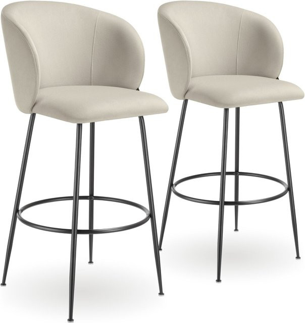 tectake Barstuhl Luana Set 2er, Samtoptik, gepolstert, B/T/H: 51 x 60 x 106 cm, Farben: Beige und Schwarz - Bild 1