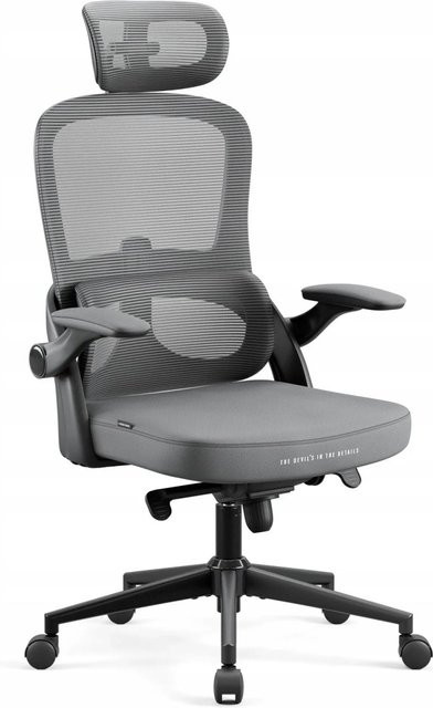 DIABLO CHAIRS V-LIGHT Ergonomischer Bürostuhl in Grau mit Kopfstütze, Netzgewebe und Armlehnen - Bild 1