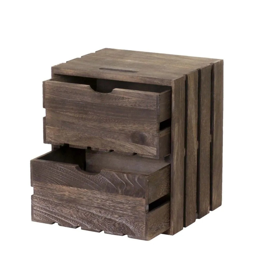 MCW Kommode C62 aus Paulowniaholz mit 2 Schubladen in Braun im Shabby-Look Vintage, B/T/H: 36 x 32 x 26 cm - Bild 3