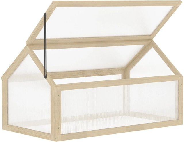 Outsunny Winterfestes Gewächshaus aus Naturholz mit Polycarbonat-Abdeckung für den Außen- und Innenbereich - Bild 1