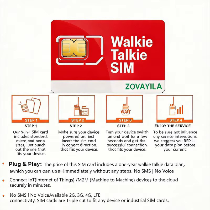 ZOVAGOLO 3-in-1 SIM-Karte für Walkie-Talkies mit 1GB Datenvolumen für 360 Tage ohne Vertrag für globale PTT-Funkgeräte wie BQ-889 - Bild 3