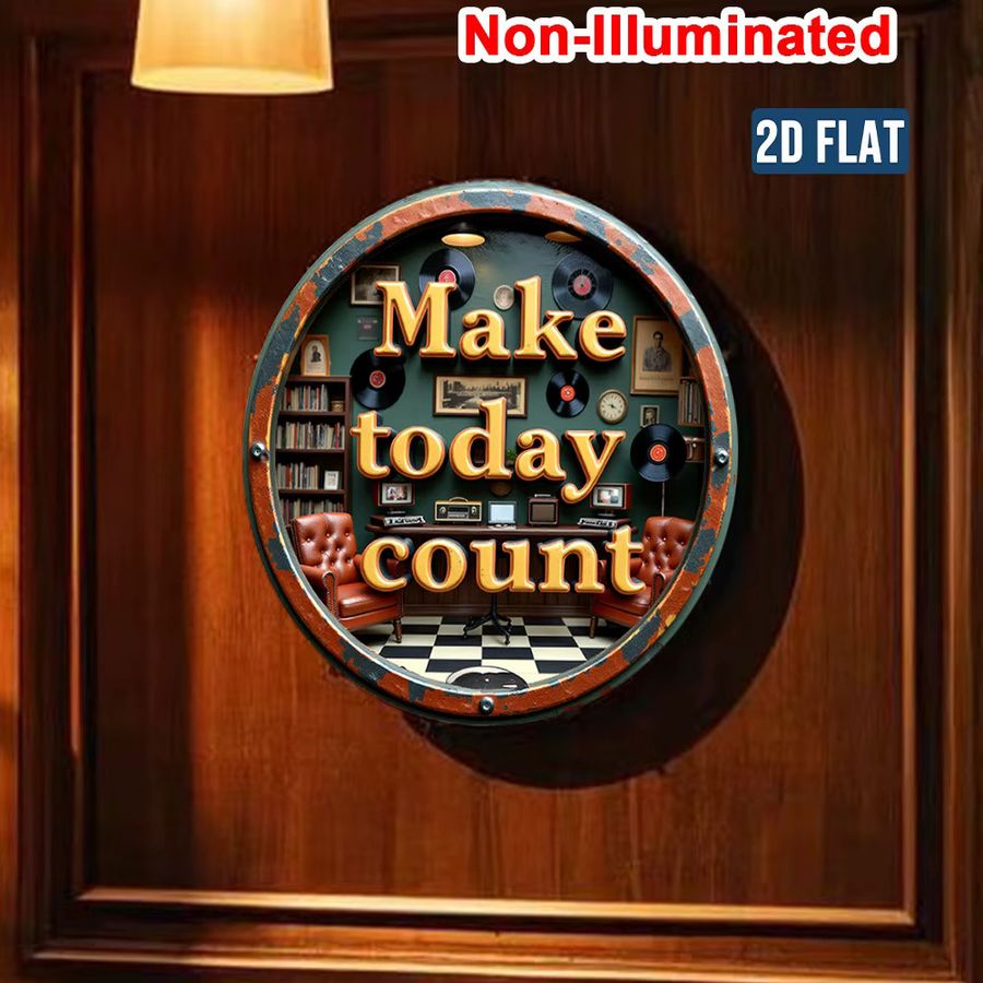 Potdemiel Wandkunstschild Make Today Count aus Aluminium im Vintage-Design, rund, Durchmesser: 20 cm - Bild 3