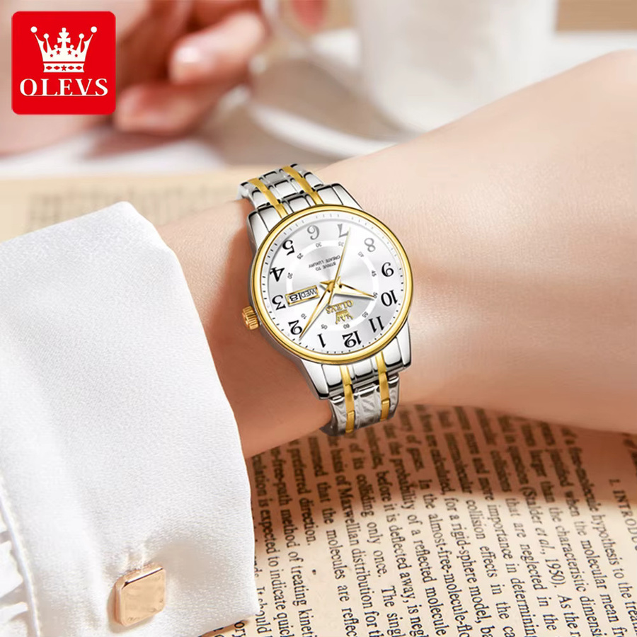 OLEVS Armbanduhr, Quarz, Edelstahl, Gold, Weiß, Damen - Bild 3