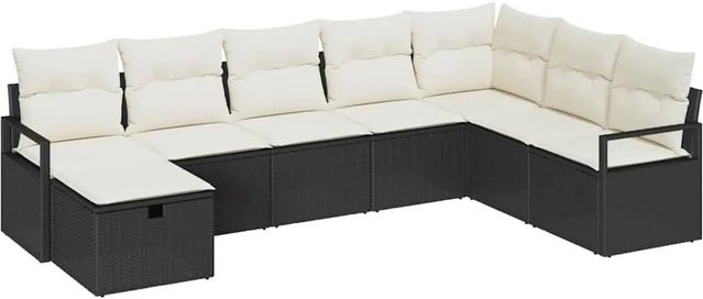 vidaXL Sofa Set aus Poly-Rattan in Schwarz und Beige, 8-teiliges L-Shape Lounge-Set für Garten, Balkon und Terrasse mit Kissen und Ottoman - Bild 1