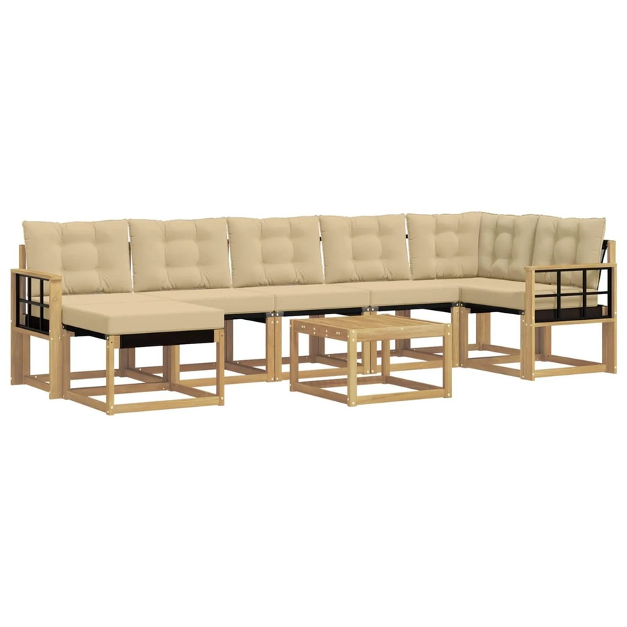 vidaXL Outdoor-Sofagarnitur 8-teilig in L-Form mit Kissen, Weiß und Beige, aus Akazienholz mit Textilene-Bezug - Bild 2