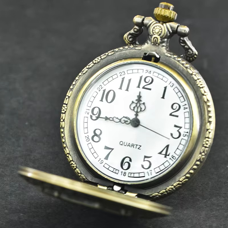 wecin Quarz-Taschenuhr, Drachenschnitzerei, Messing, Silber, Unisex - Bild 2