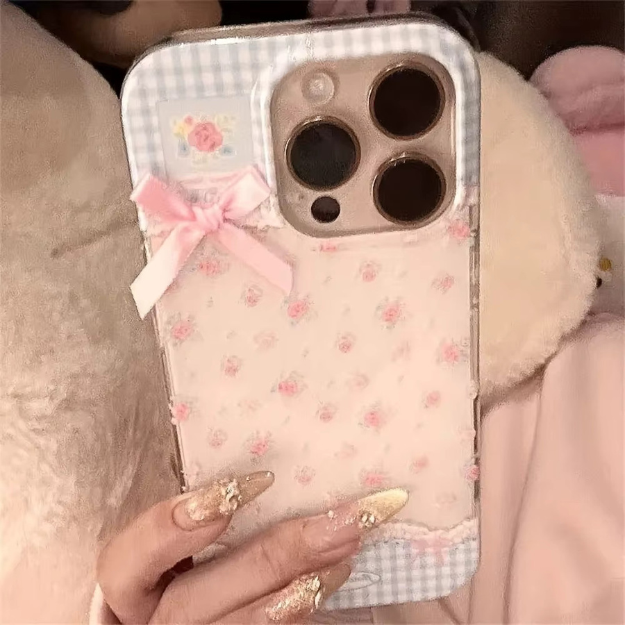 Samsung Galaxy Handyhülle mit koreanischem Retro-Design, kariertem Blumenmuster und Feder-Textur in Multicolour für S26 S25 S24 S23 S22 S21 FE Ultra Plus 4G 5G - Bild 2