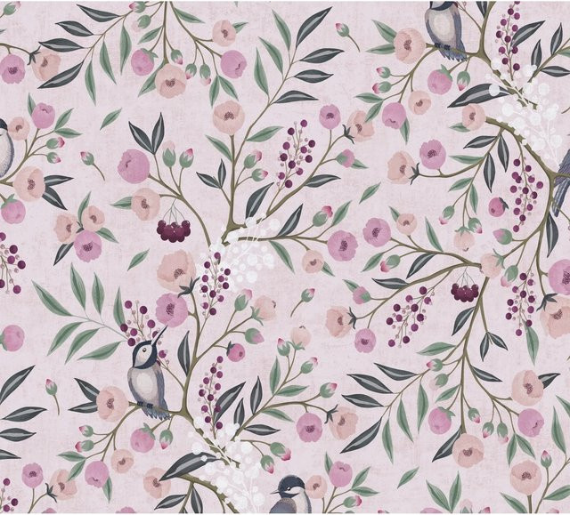 A.S. Création Vliestapete mit floralem Blümchenmuster in Rosa, Lila und Grün, B: 0,53 m x L: 10,05 m - Bild 1