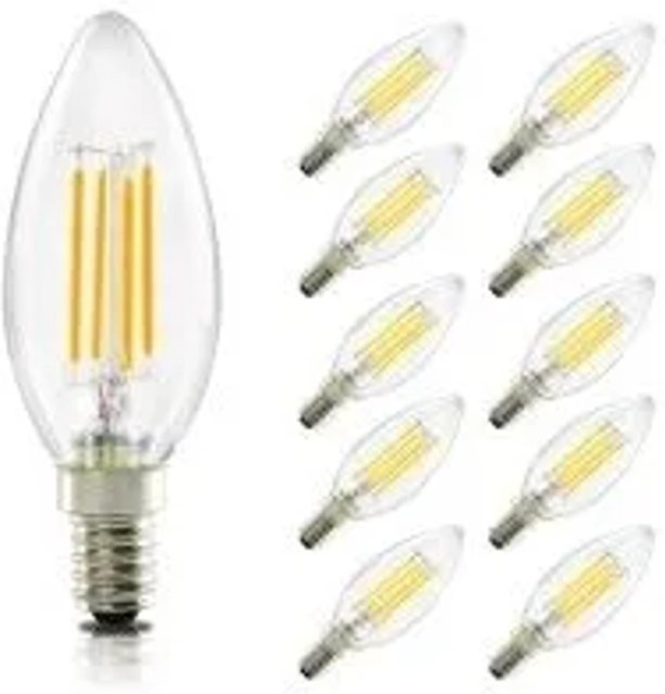 NETTLIFE LED Filament Leuchtmittel Retro Kerzenform E14 Warmweiß Transparent 10er-Set - Bild 1