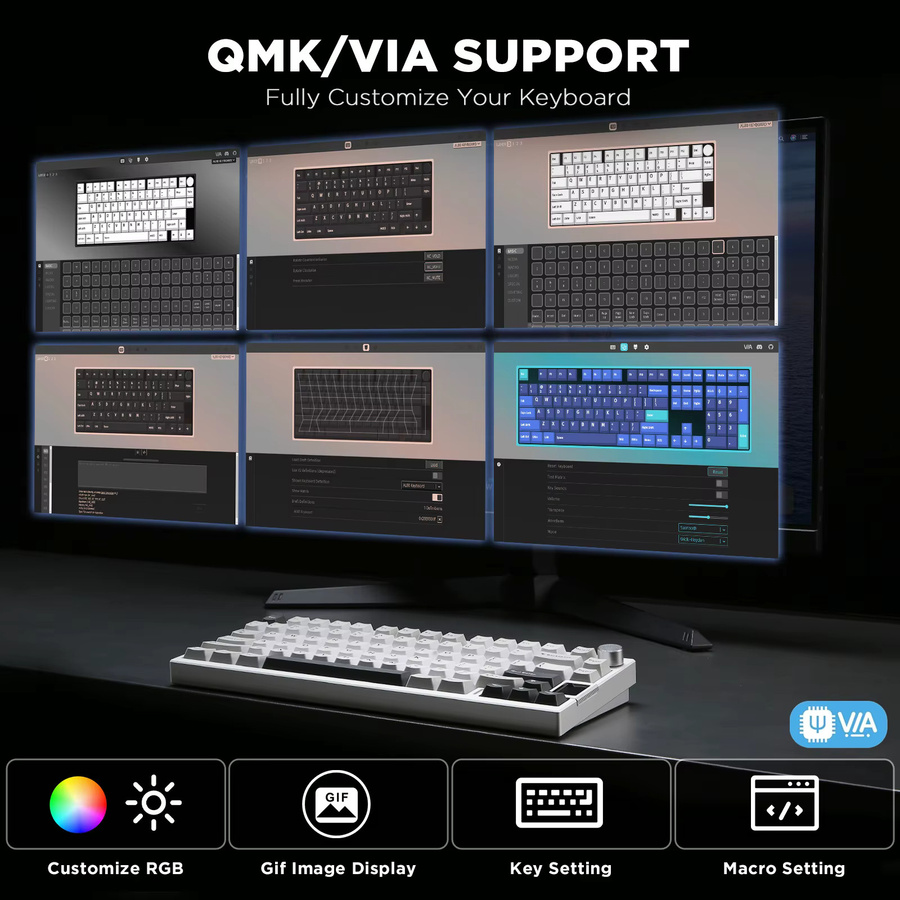 YUNZII AL80 Mechanische Gaming-Tastatur in Silber, kabellos mit Bluetooth, CNC-Aluminium-Gehäuse, LCD-Display und Hot-Swap-Funktion, QMK/VIA-kompatibel - Bild 3