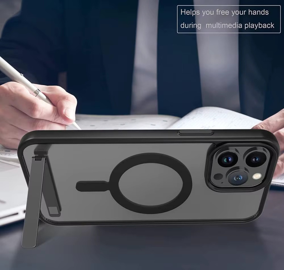 UYUXIO Magnetische Handyhülle mit Ständerabdeckung und Halterung für iPhone 17 Pro Max, 16, 15, 14, 13, 12, 11 Plus in Schwarz - Bild 2