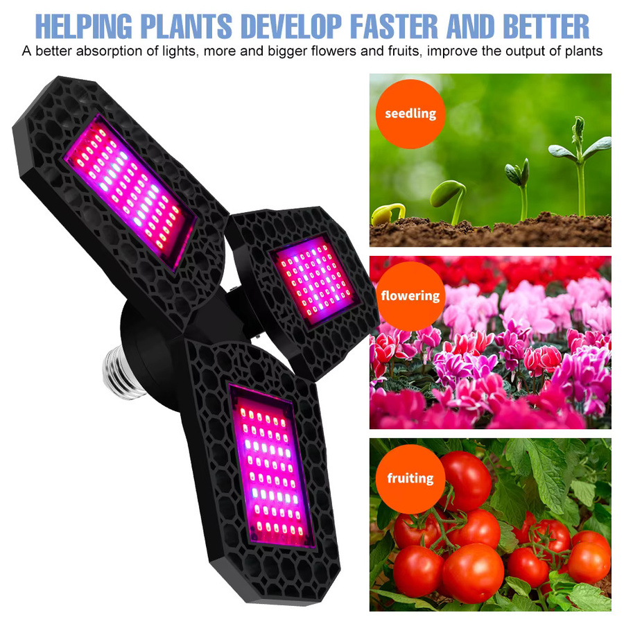 CanLing 80W LED Pflanzenwachstumslampe E27 Vollspektrum Faltbare Kultivierungsleuchte in Schwarz für Gewächshaus, Hydrokultur, Blumen und Gemüse - Bild 5