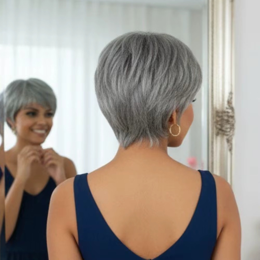 OYM HAIR Pixie-Perücke, Fingerwellen, Grau, Damen - Bild 2