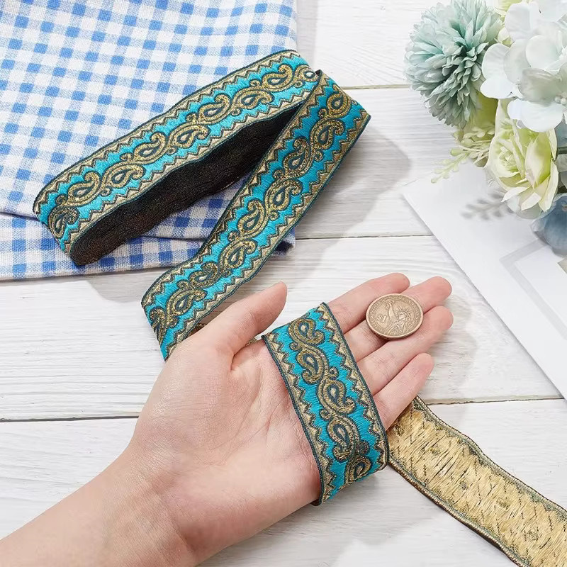 Jacquard-Bandbesatz Boho ethnische Stickerei aus Polyester für Handwerk und DIY, Breite: 3,175 cm, Länge: 9,14 m - Bild 3