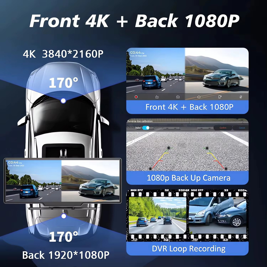 Maxtoss Dashcam 4K Rückspiegelkamera mit Android Auto, Apple CarPlay, GPS und 5G WIFI in Schwarz - Bild 2