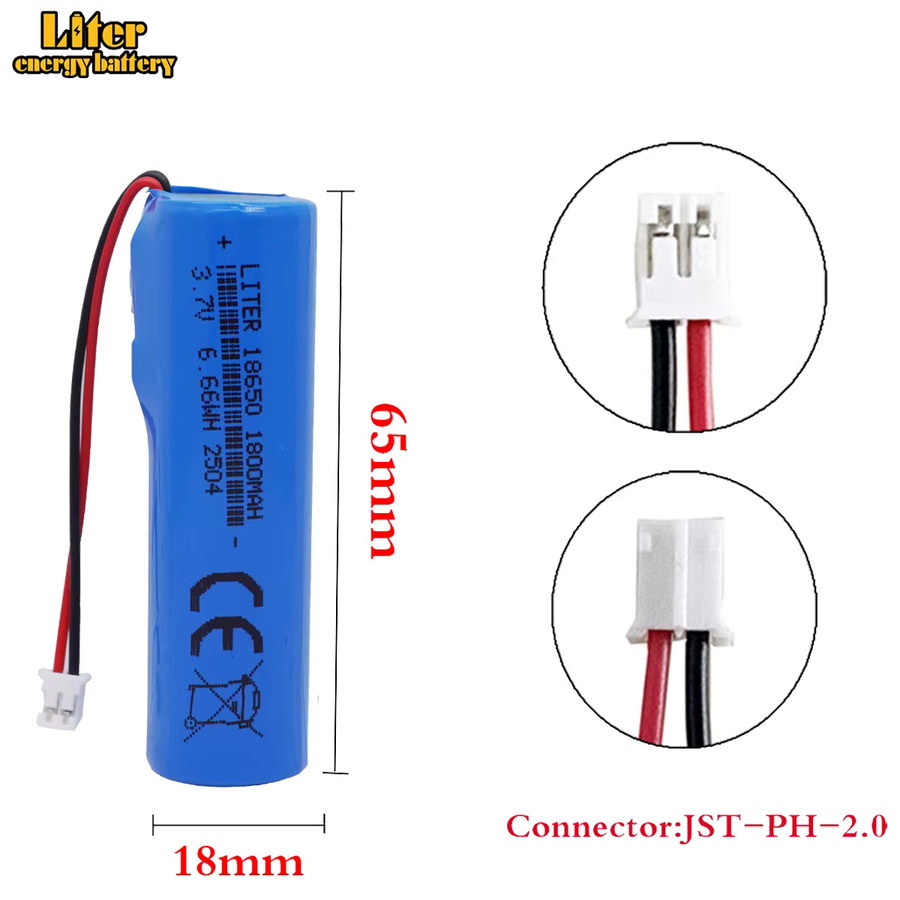 Wiederaufladbare Lithium-Batterie 18650 Li-Ion mit PCB PH2.0-2P, 3,7 V, 1800 mAh, Blau - Bild 3