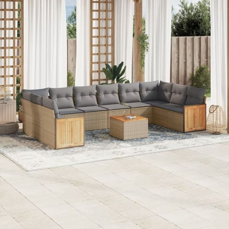 Vidaxl 11-tlg. Garten-Sofagarnitur aus Polyrattan mit Kissen in Beige - Bild 1