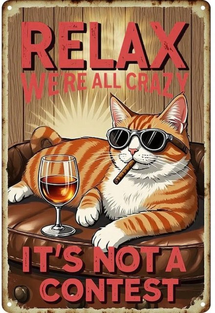 PETSLA Retro Metallschild Lustige Katze Wanddekoration Vintage Blechschild Mehrfarbig - Bild 1