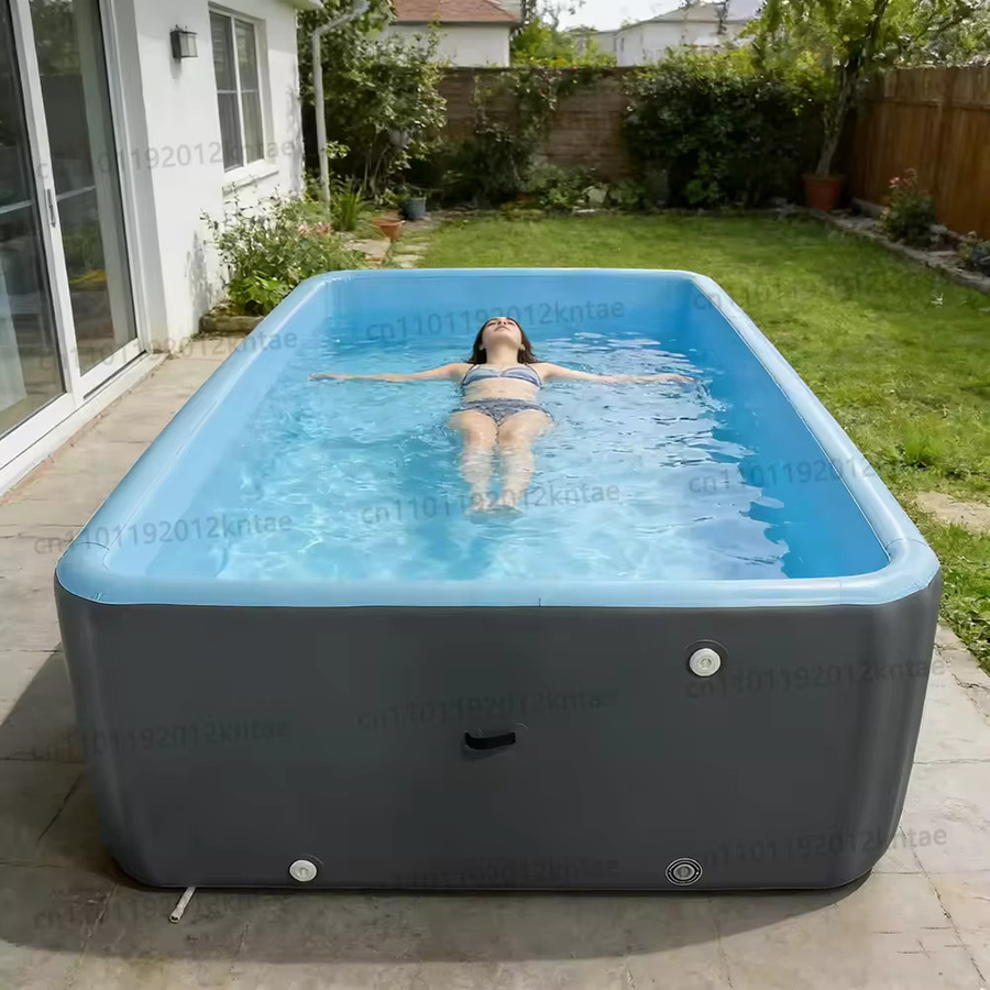Aufblasbarer rechteckiger Familien-Swimmingpool aus PVC in Blau inklusive Reparaturset - Bild 3