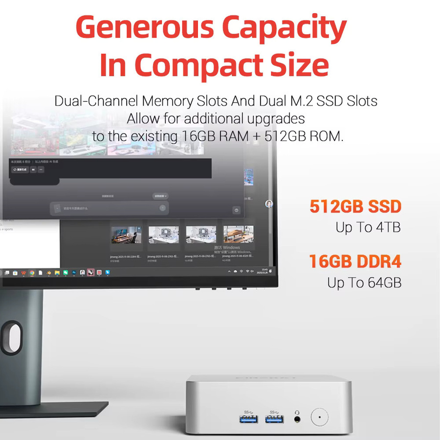 FIREBAT Mini-PC R2 Desktop-Mini-Computer mit AMD Ryzen 5 3500U, 16GB RAM, 512GB SSD, Windows 11 und Dual 4K-Display in Silber - Bild 3