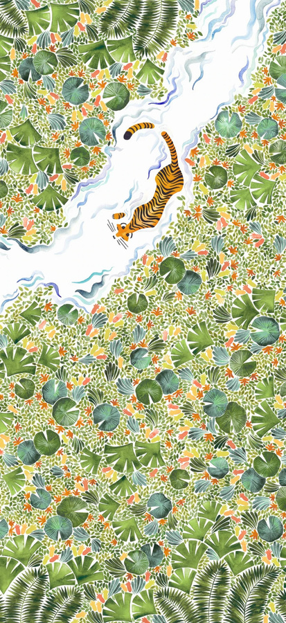 Isidore Leroy Mural Tigres Naturel Vliestapete in Grün und Multicolour mit Tiermotiv - Bild 1