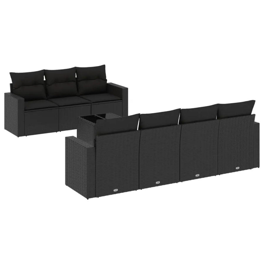 vidaXL 8-teilige Garten-Sofagarnitur aus Poly-Rattan mit Kissen in Schwarz - Bild 2