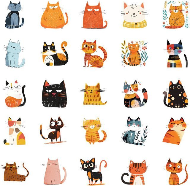 50 Stück Binchi Outdoor Product Cartoon-Katze Aufkleber wasserfest in Multicolour zur Dekoration von Notizbüchern, Computern und Trinkbechern - Bild 1