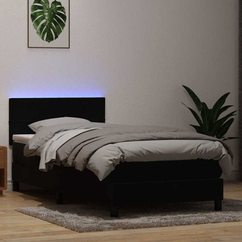 Vidaxl Boxspringbett mit Matratze aus Samt in Schwarz, Modernes Polsterbett, B/T/H: 90 x 210 cm - Bild 1