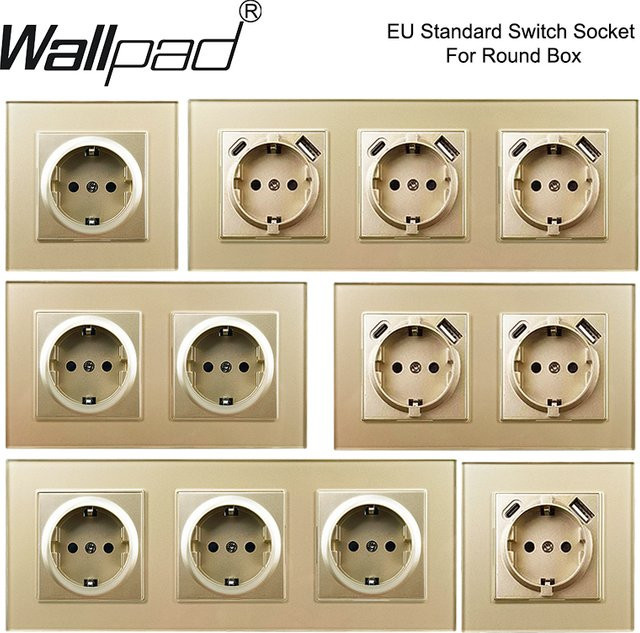 Wallpad Wandleuchte aus Glas in Gold mit Knopfschalter und USB Typ C Steckdose - Bild 1