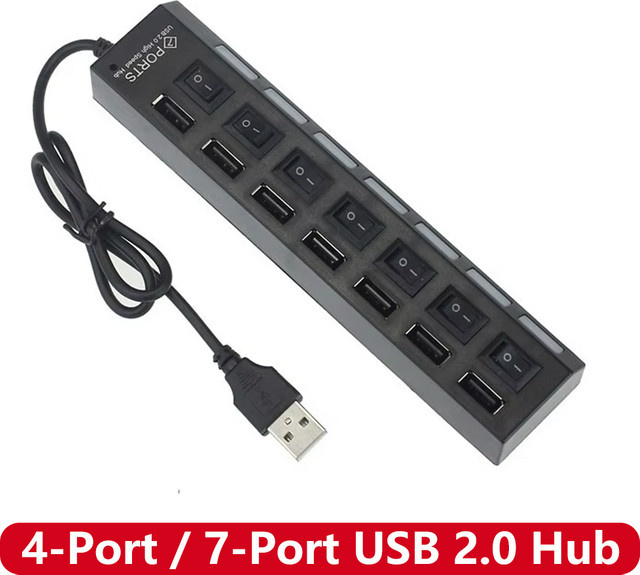 EXSKOF USB 2.0 Hub mit 7 Ports als USB Splitter in Schwarz für Laptop, PC und Computer - Bild 1