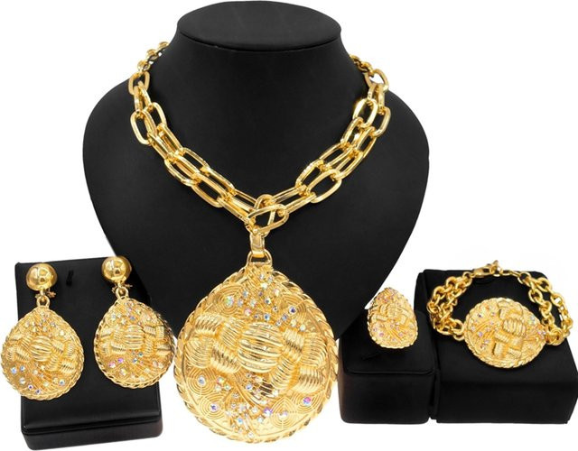 SYHOL Schmuck Set, Halskette mit Anhänger, Gold, Kristall, Damen - Bild 1