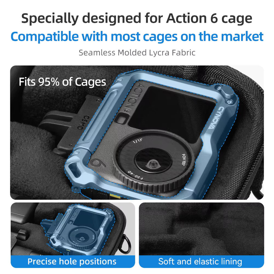 XFJI Tragetasche für DJI Osmo Action 6 Adventure Combo in Schwarz, kompatibel mit Rabbit Cage Zubehör - Bild 4