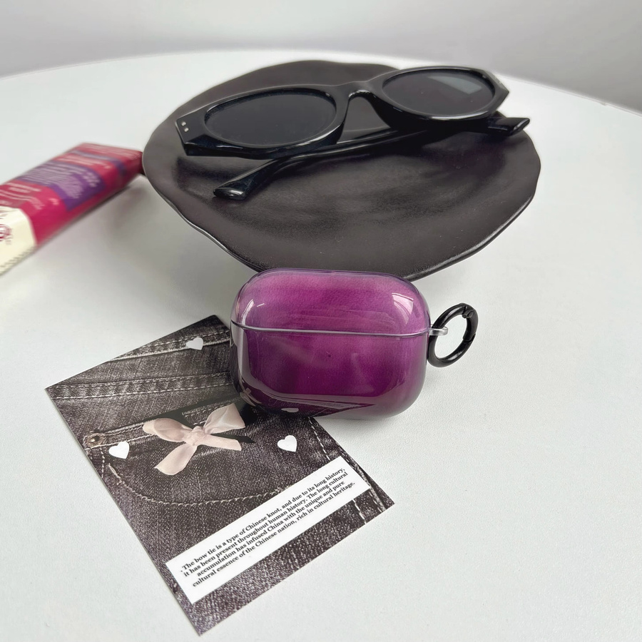 Glänzende Kopfhörerhülle für Apple AirPods (1, 2, 3, 4, Pro 2, Pro 3) in Violett mit Farbverlauf und schwarzem Ring - Bild 3