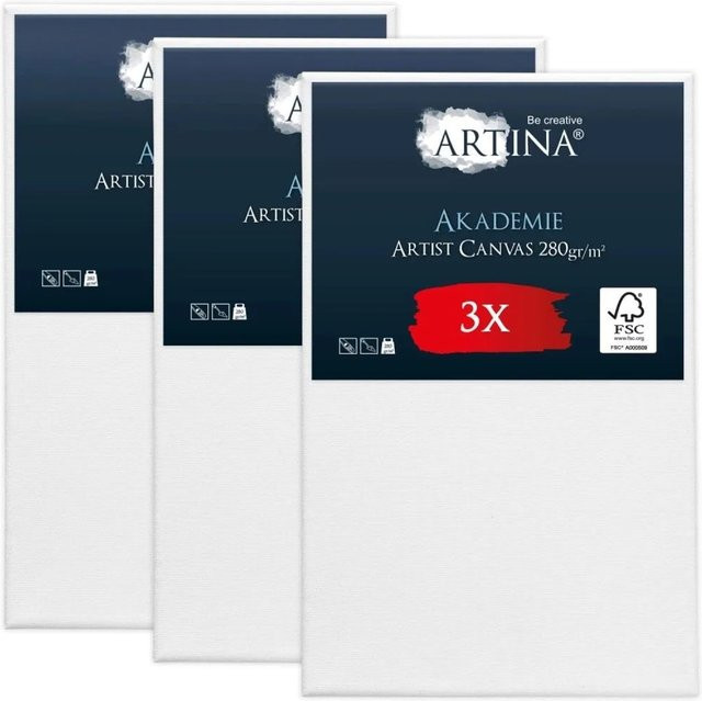 Artina Akademie Keilrahmen Set aus FSC Holz und Baumwolle, Weiß, B: 160 cm, H: 100 cm, 3-teilig - Bild 1
