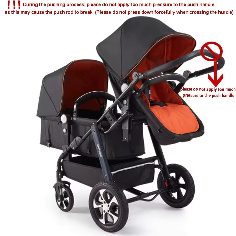 LUVCHAIN Faltbarer Zwillings-Kinderwagen mit Stoßdämpfung in Orange und Schwarz - Bild 1