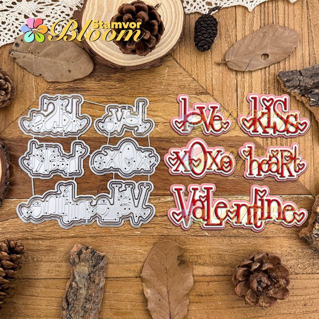 Metall Stanzformen für Scrapbooking mit Valentinstag Liebe Schriftzug in Silber - Bild 1