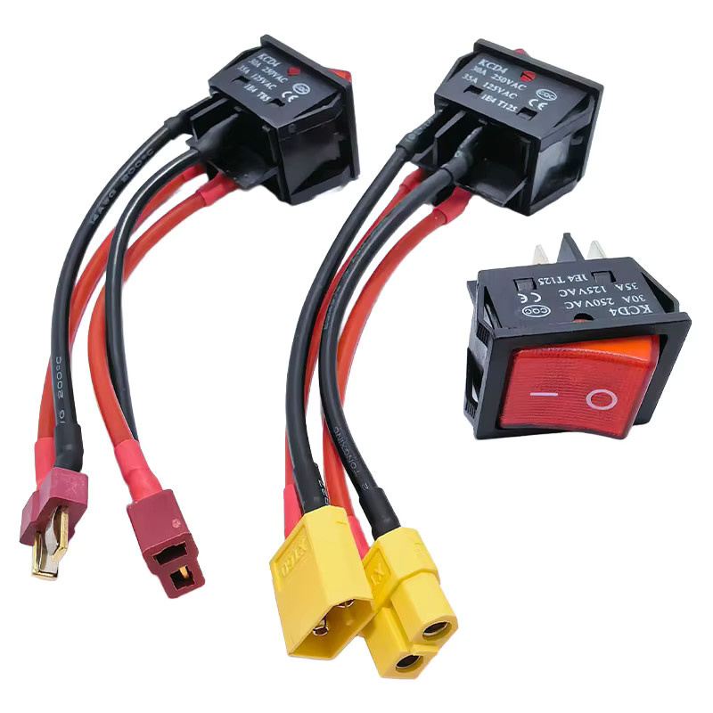 JCD Batterie-Hauptschalter mit Großstrom-Ein/Aus-Funktion, 30A 12V 24V, XT60-Stecker und 14AWG Kabel in Schwarz für RC Schleppboot und Köderboot mit 550 775 Bürstenmotor - Bild 4