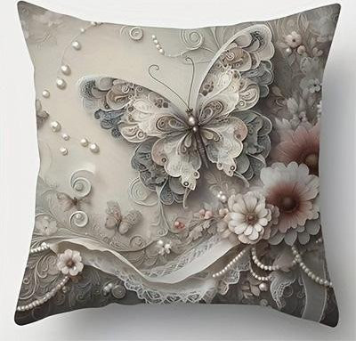 JMG Clothing Kissenbezug mit Schmetterlings-Motiv aus Kurzplüsch, beidseitig bedruckt, Mehrfarbig, B/B: 50 x 50 cm - Bild 1