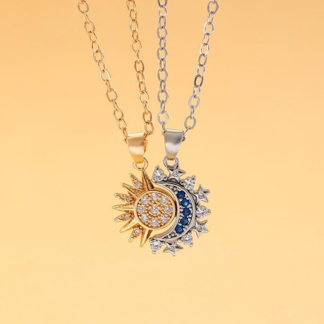 Halskette Set, Magnetische Partner-Matching-Halskette, Sonne Mond Herzform, Kupfer, Unisex - Bild 1