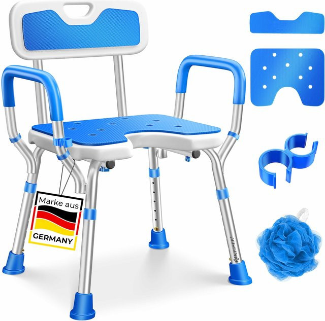 KESSER Duschhocker mit Lehne höhenverstellbar in 6 Stufen, belastbarer Duschstuhl mit Anti-Rutsch-Füßen und Brausehalterung für Senioren und Schwangere - Bild 1