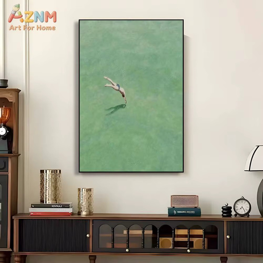 Potdemiel Wandposter Swimming Into The Sea in Green Ocean und Turquoise, selbstklebender wasserdichter Papieraufkleber im modernen abstrakten Design - Bild 2