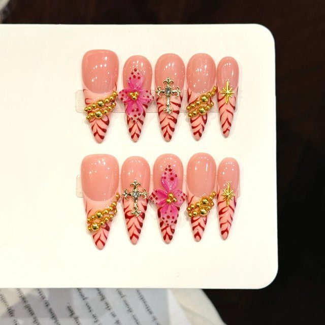 Qsezeny Kunstnägel Stiletto, 3D-Blumen, Glänzend, 10 Stück - Bild 1