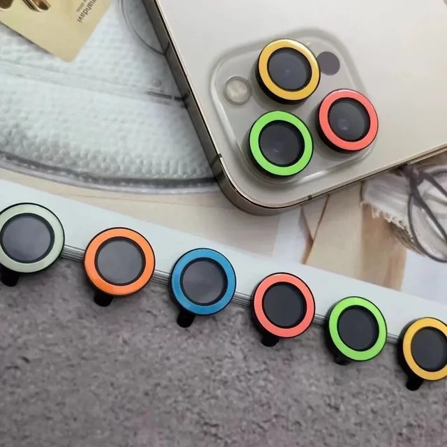 Leuchtende Kamera Objektiv Schutz Abdeckung aus Glas für iPhone 15 Pro Max 14 Plus 13 12 11 in Blau und Multicolour - Bild 1